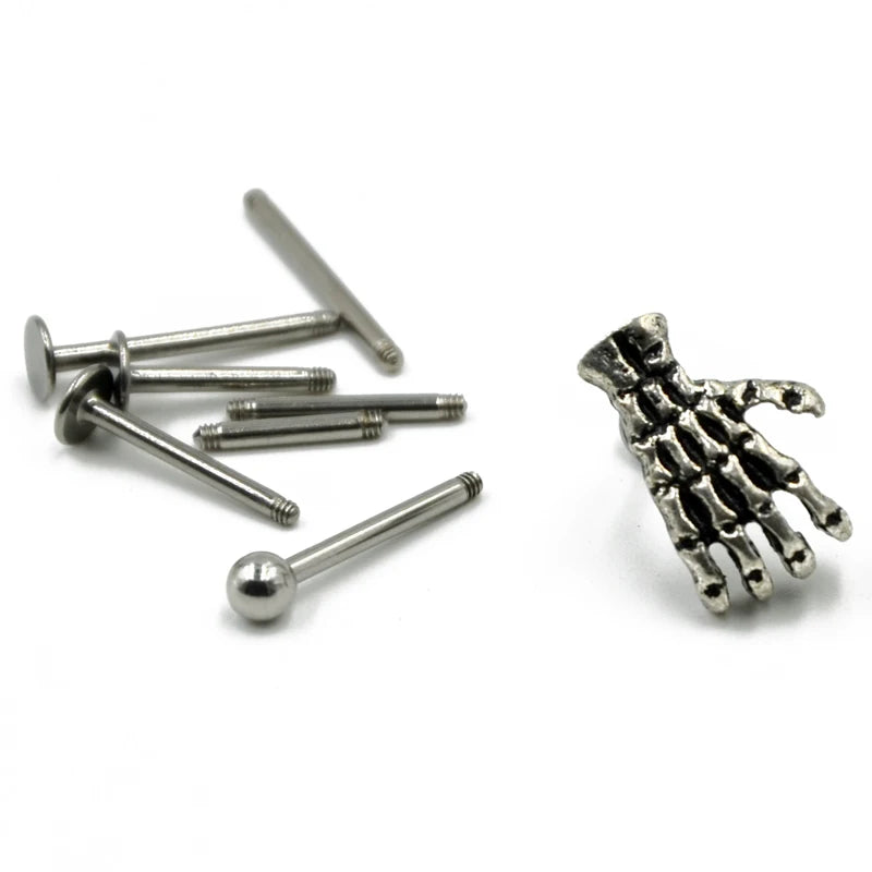 1Pcs 16G Punk Skull Shape Devil Hand Kylie Lip  Ring Ear Piercing Stud Ring Jewelry Skeleton Plam Stud