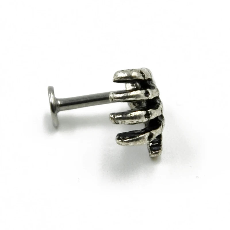 1Pcs 16G Punk Skull Shape Devil Hand Kylie Lip  Ring Ear Piercing Stud Ring Jewelry Skeleton Plam Stud