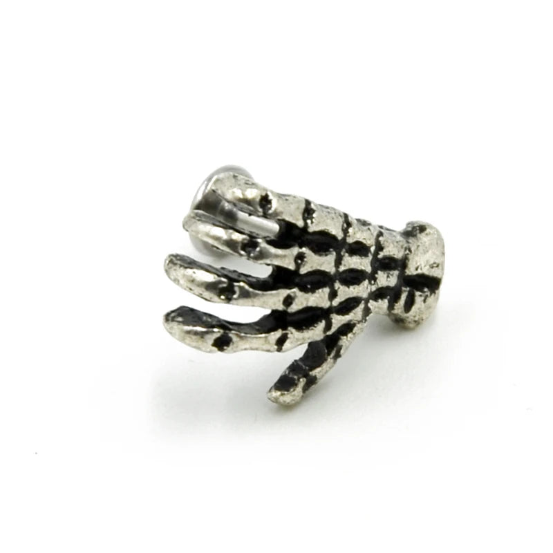 1Pcs 16G Punk Skull Shape Devil Hand Kylie Lip  Ring Ear Piercing Stud Ring Jewelry Skeleton Plam Stud