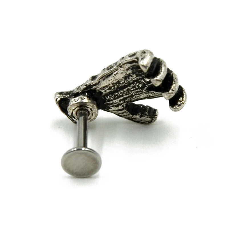 1Pcs 16G Punk Skull Shape Devil Hand Kylie Lip  Ring Ear Piercing Stud Ring Jewelry Skeleton Plam Stud