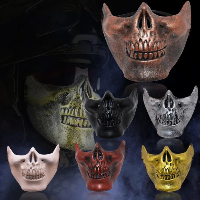 1pcs Skeleton Demon Mask Realistic Half Face Warrior Mask Halloween Cosplay Skull Costume Performance Props Accessories Tools