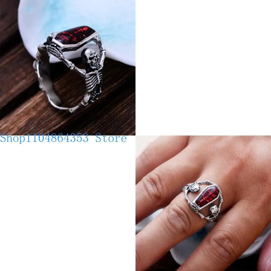 652F Skull for Head Shaped Metal Texture Rings Punk Rings Hip-hop Men Women Jewelry Rings Movie Accessories Alloy Mater