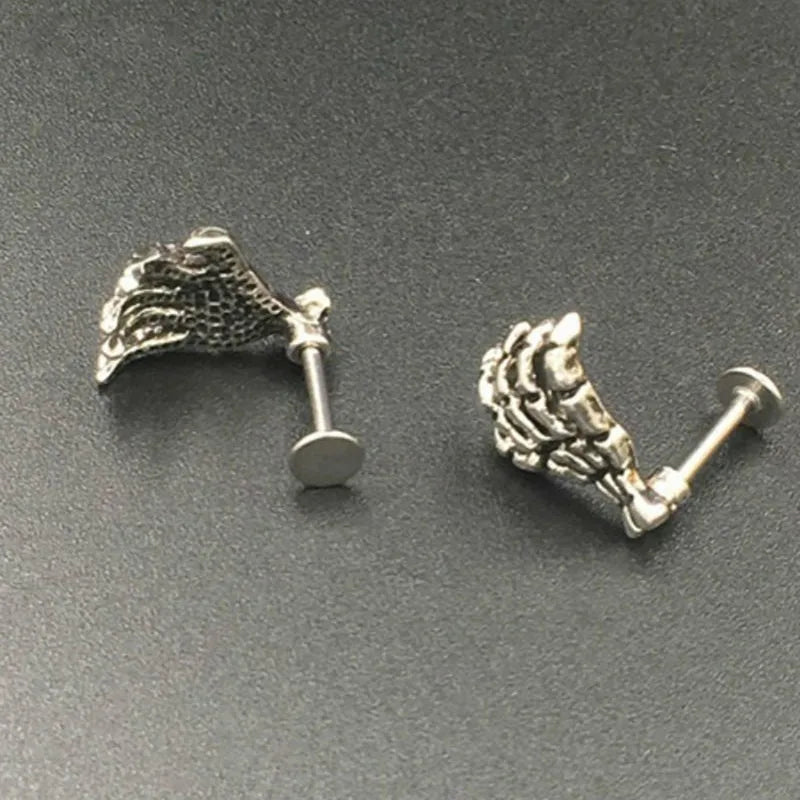Skull Devil Hand Lip Piercing Jewelry Skeleton Labret for Women Men Palm Stud Earrings Christmas Gift Hot Unique Punk Metal 1pc