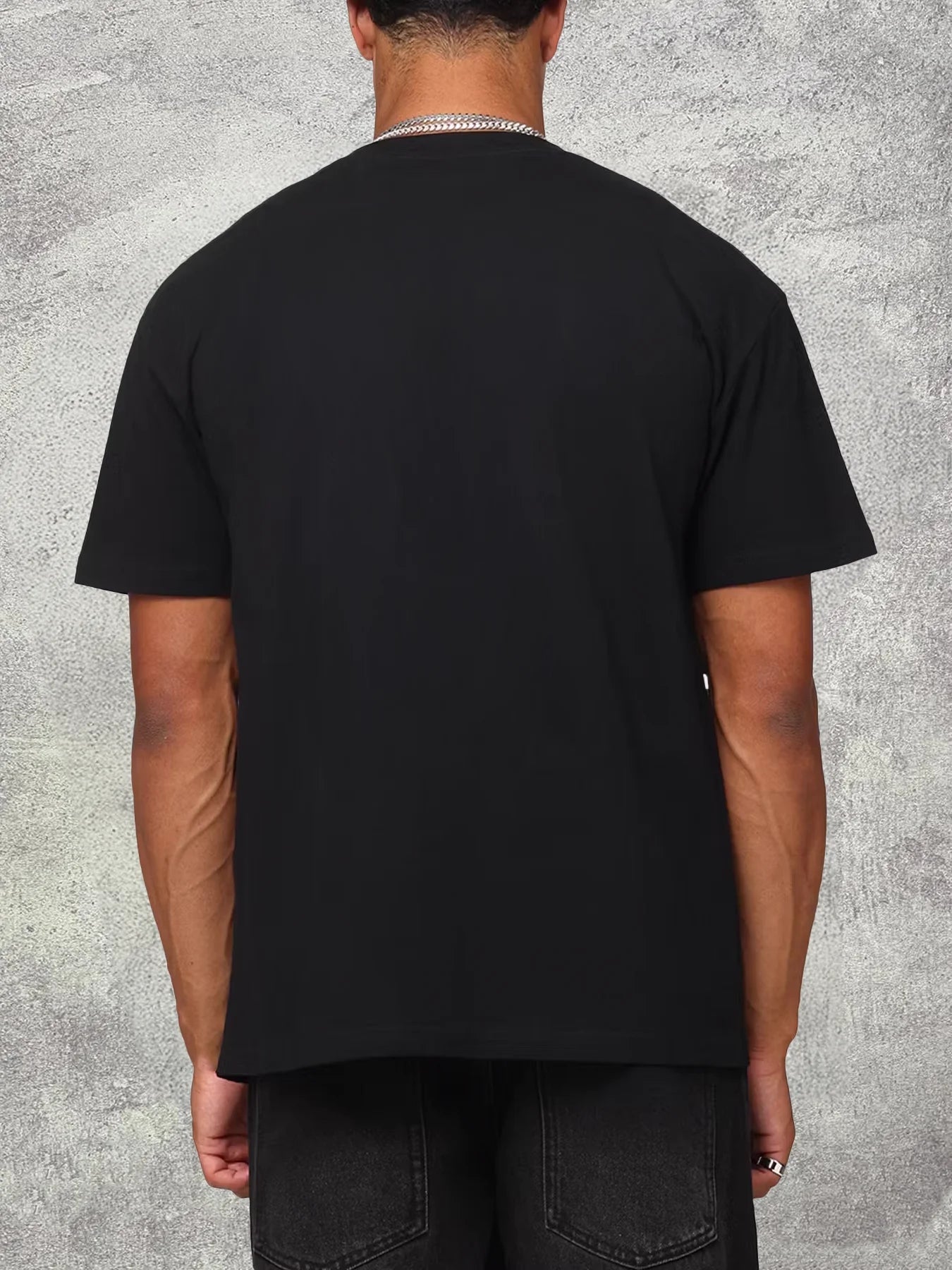 Men's Black 200g Cotton Crew - Neck Short - Sleeve T - Shirt with Cat - Eared Anime Girl Heat - Transfer Print