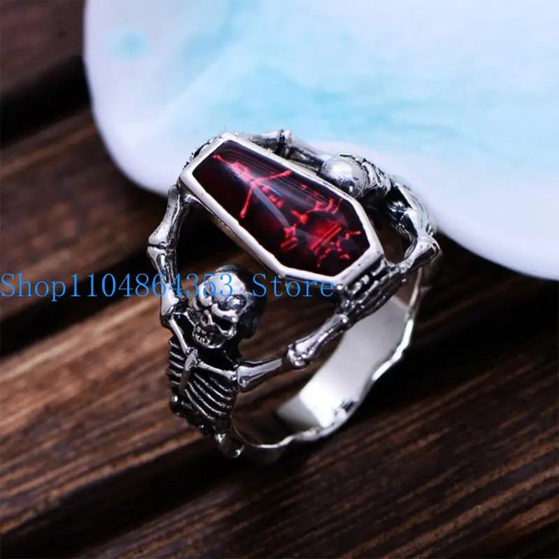 652F Skull for Head Shaped Metal Texture Rings Punk Rings Hip-hop Men Women Jewelry Rings Movie Accessories Alloy Mater