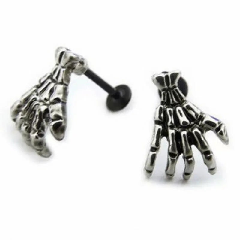 Skull Devil Hand Lip Piercing Jewelry Skeleton Labret for Women Men Palm Stud Earrings Christmas Gift Hot Unique Punk Metal 1pc